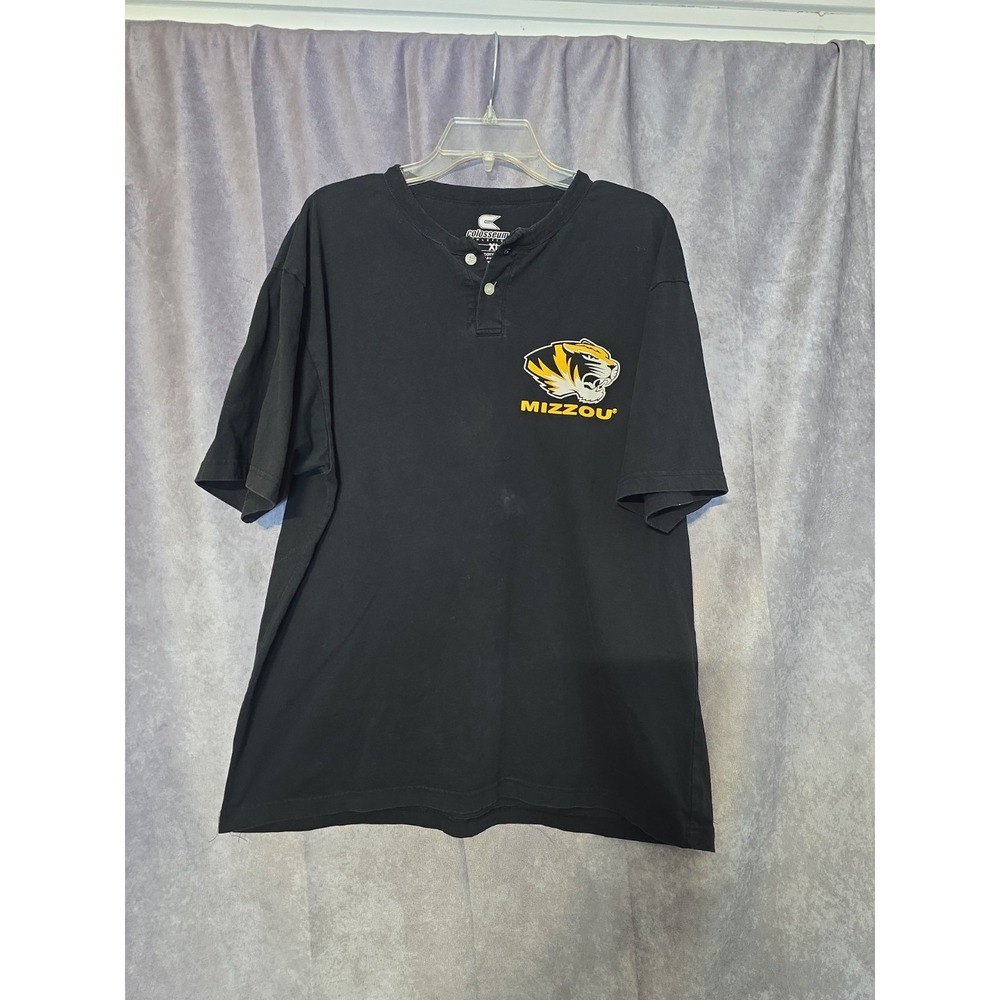 Colosseum Mizzou Tigers Shirt Mens XL Black Henley Short Sleeve NCAA College